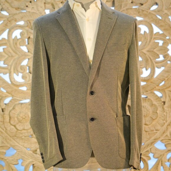 The Savile Row Co. Hudson Unstructured Blazer 42R Grey with Floral Trim
